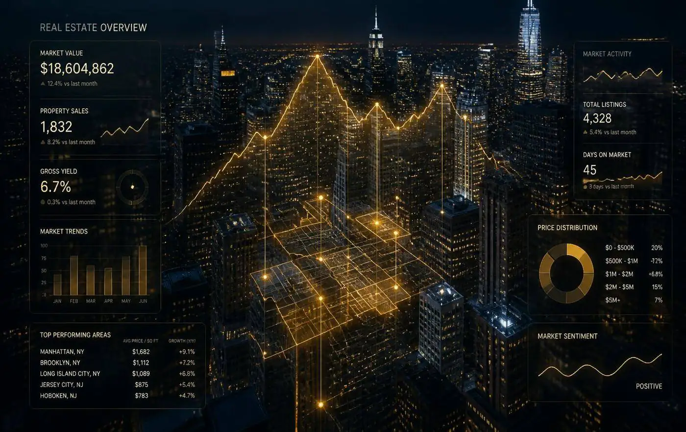 Visualización de inteligencia artificial sobre un edificio